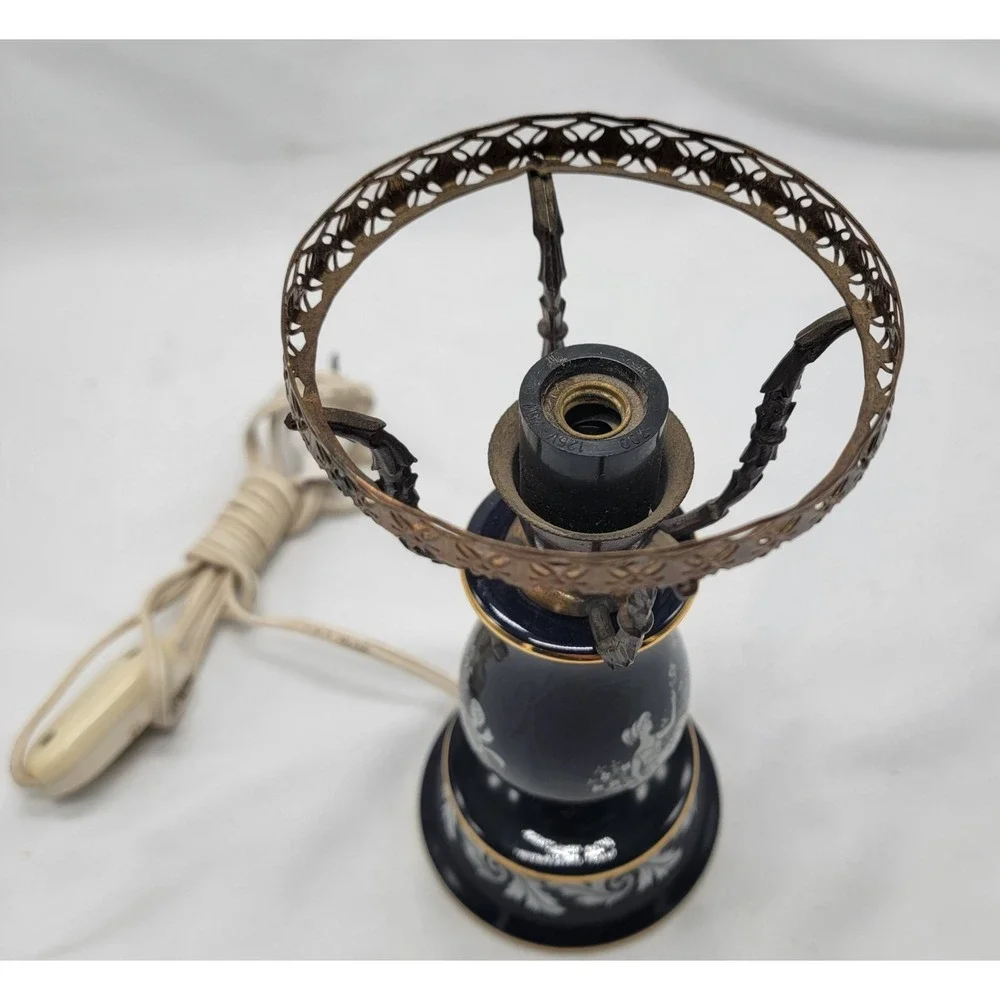 Vtg Murray Feis Florentin Italian Pottery Colbalt Table Lamp #7065 Gilt Brass‎